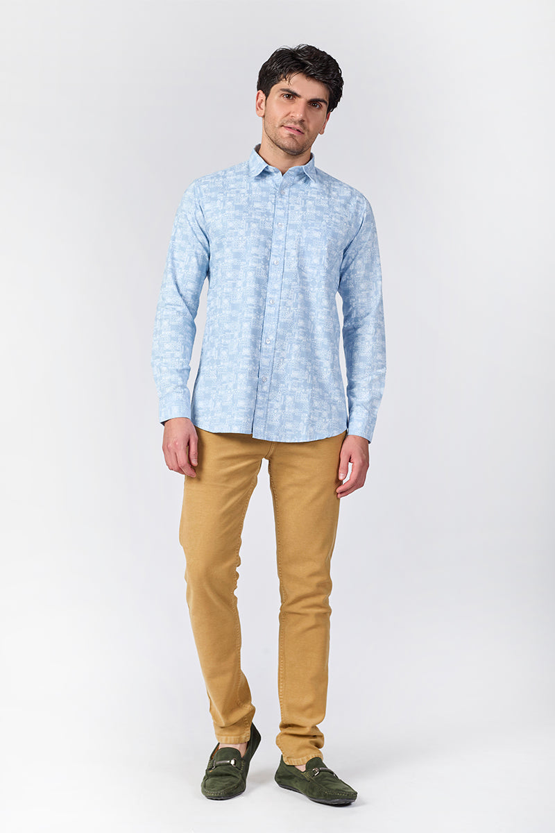 Men's Printed Full Sleeve Shirt - Light Blue