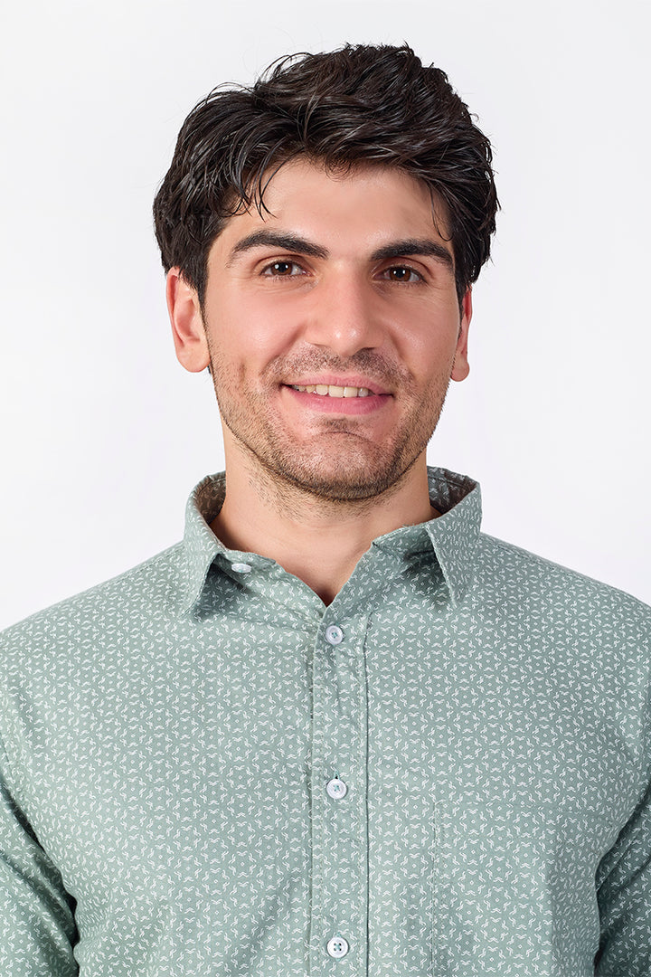 Men's Printed Full Sleeve Shirt - Mint Green