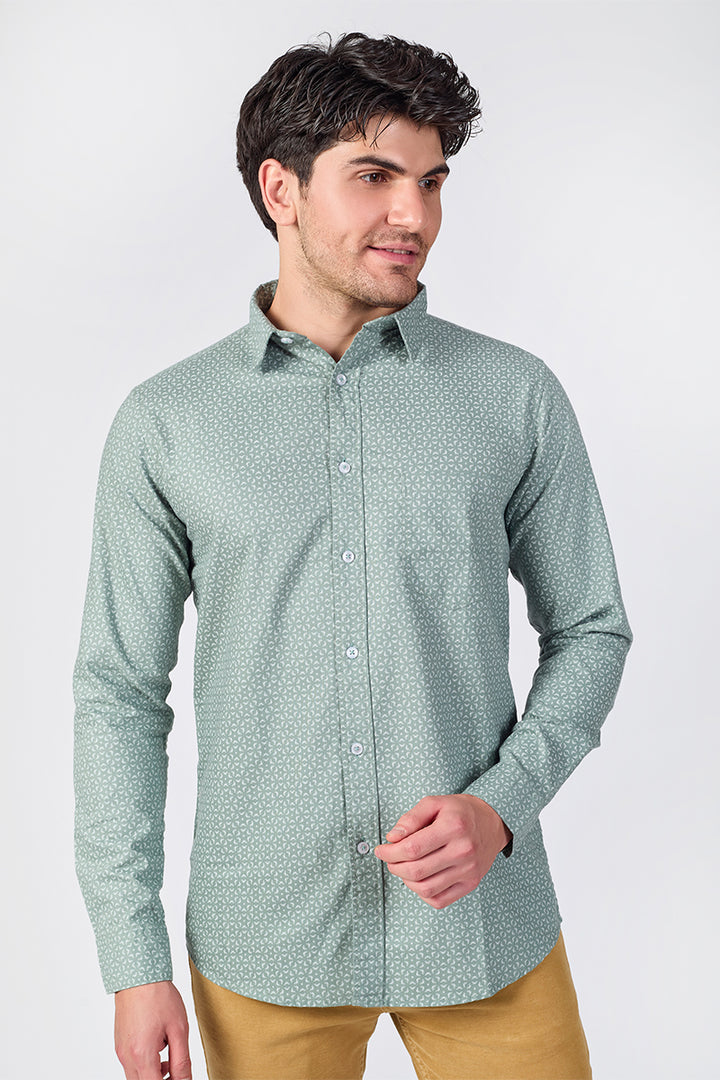 Men's Printed Full Sleeve Shirt - Mint Green