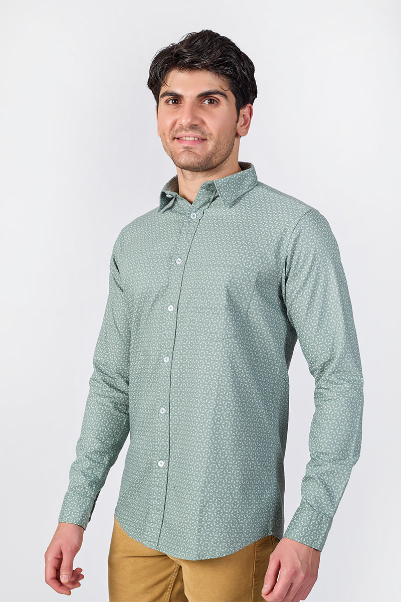 Men's Printed Full Sleeve Shirt - Mint Green