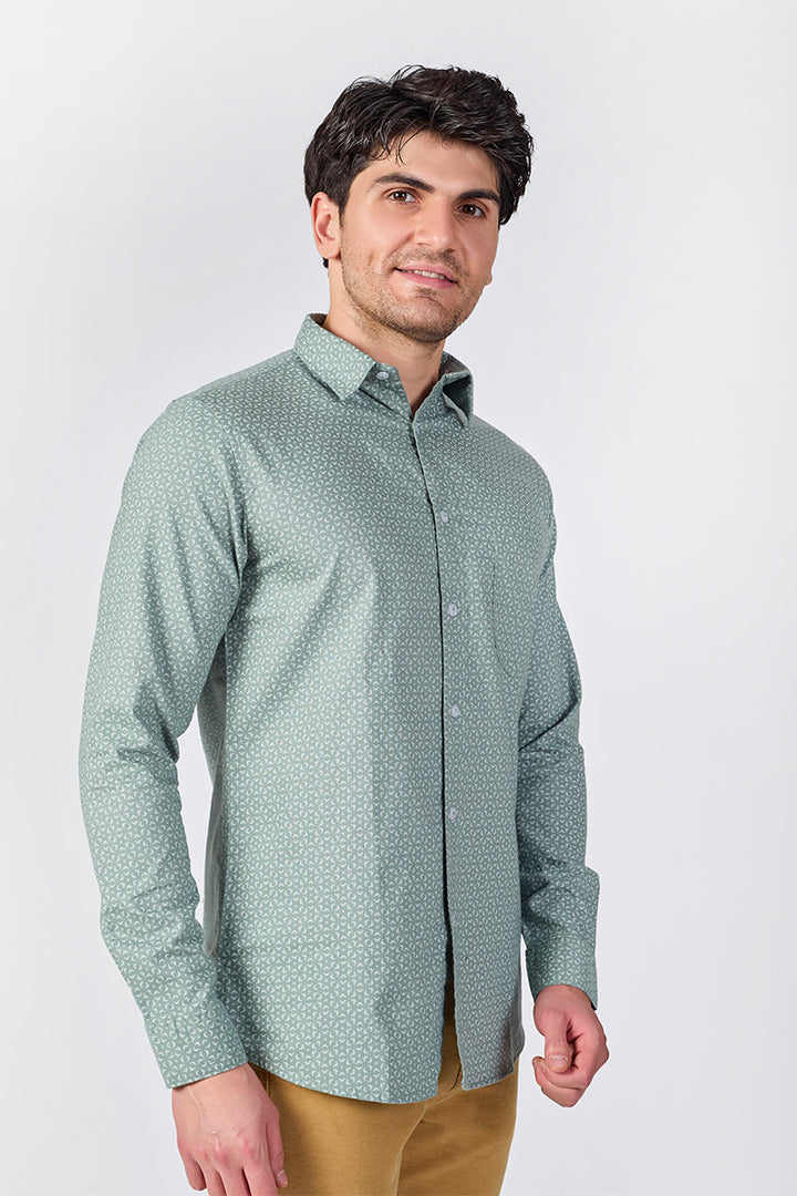 Men's Printed Full Sleeve Shirt - Mint Green
