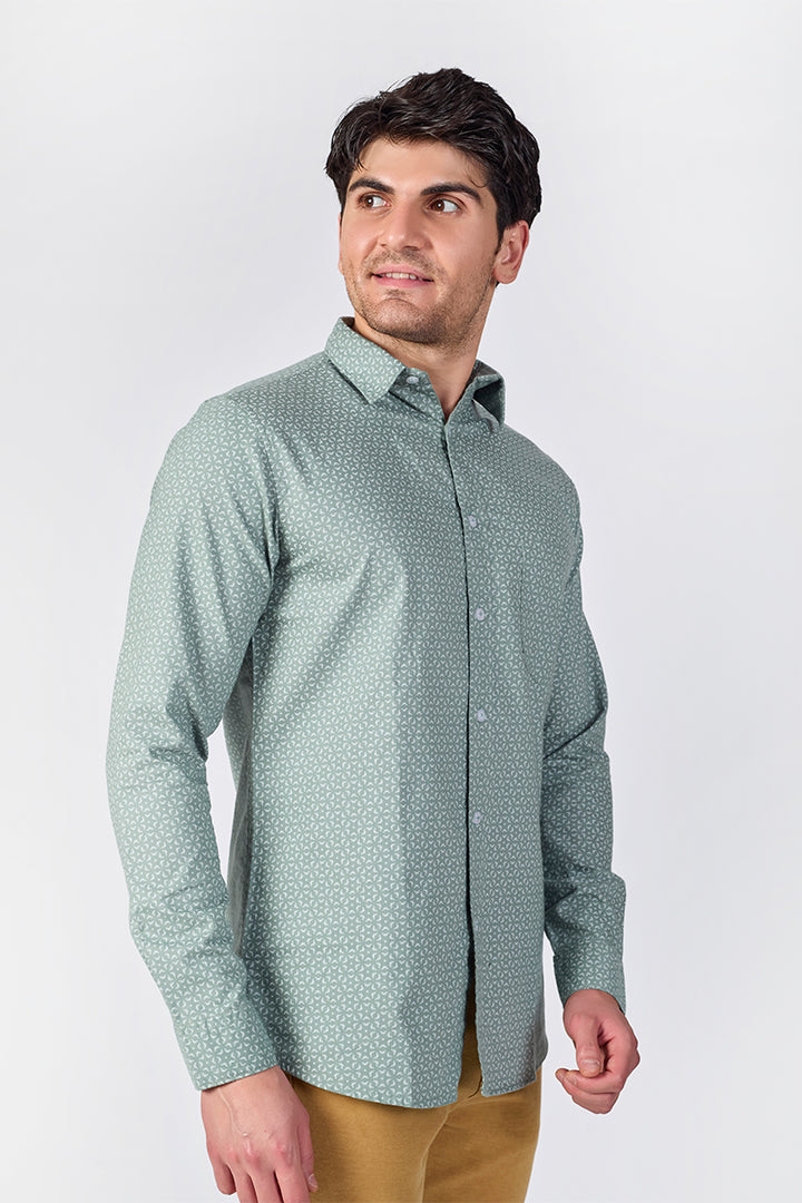 Men's Printed Full Sleeve Shirt - Mint Green