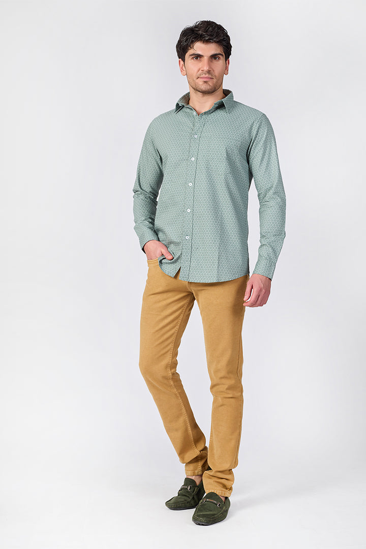 Men's Printed Full Sleeve Shirt - Mint Green