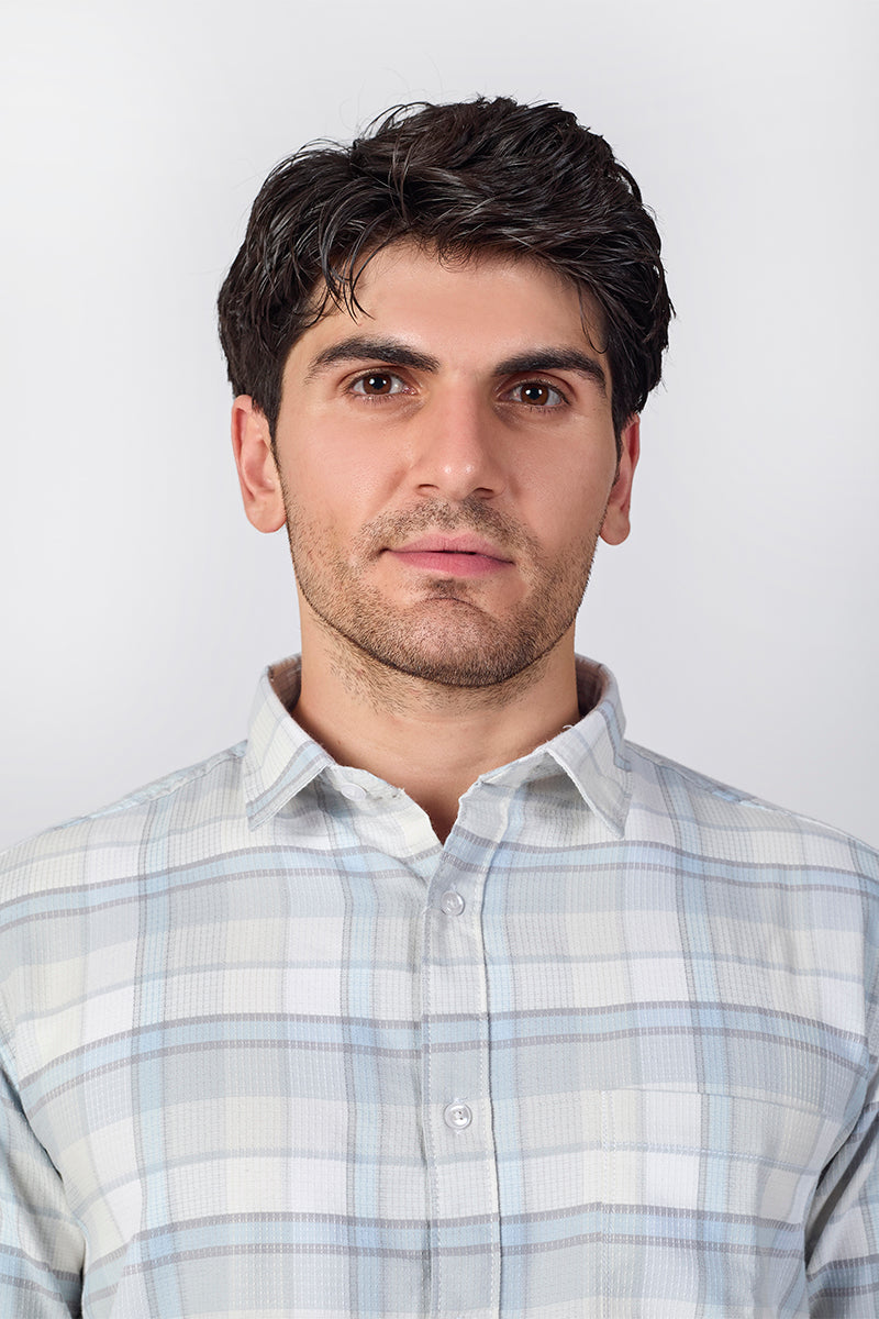 Light Pearl Grey Dobby Checked Shirt