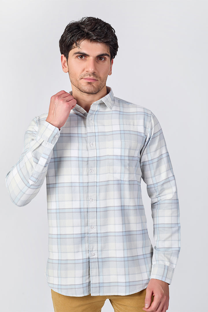 Light Pearl Grey Dobby Checked Shirt