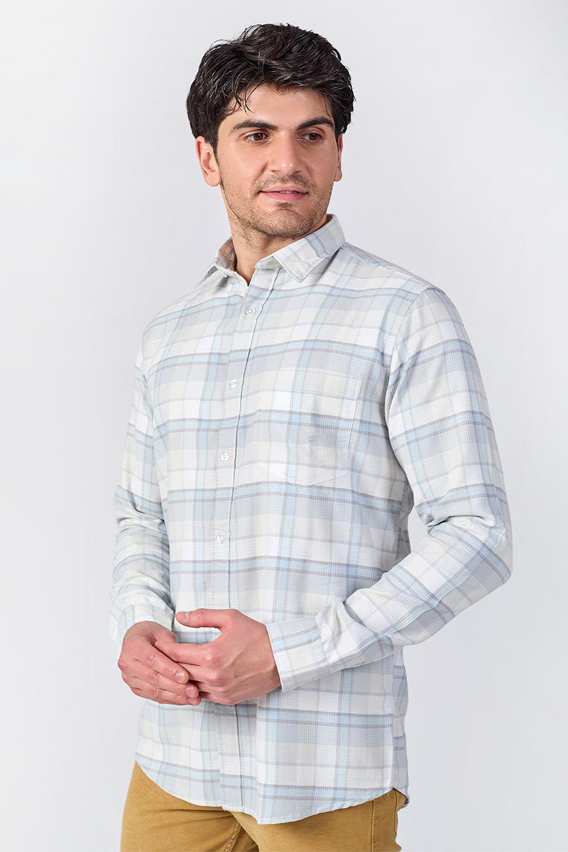 Light Pearl Grey Dobby Checked Shirt
