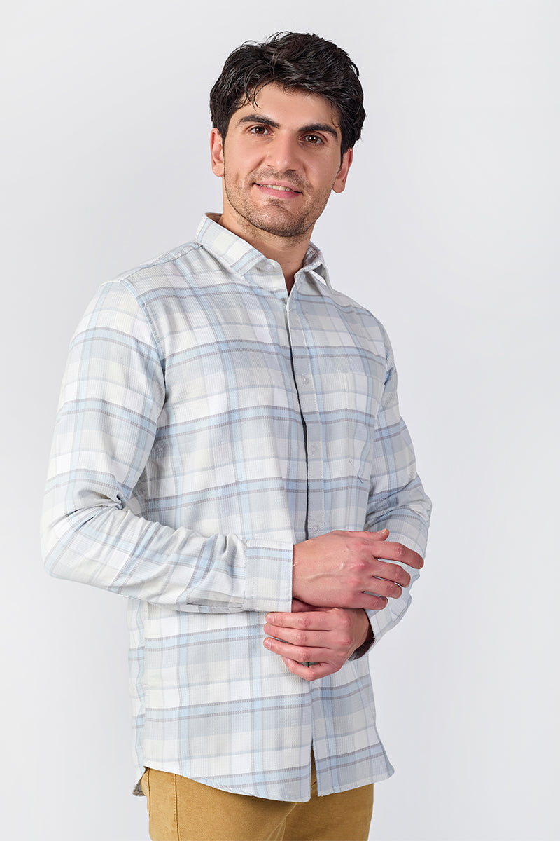 Light Pearl Grey Dobby Checked Shirt