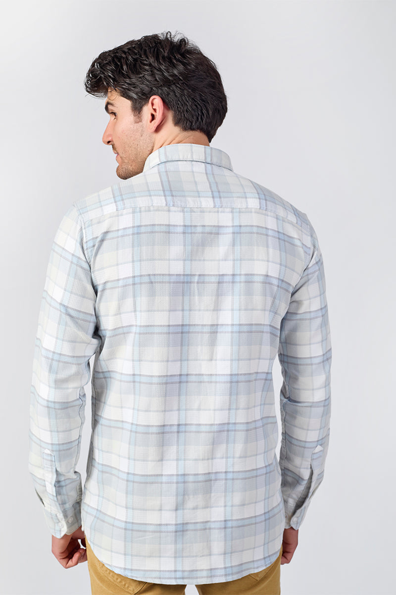 Light Pearl Grey Dobby Checked Shirt