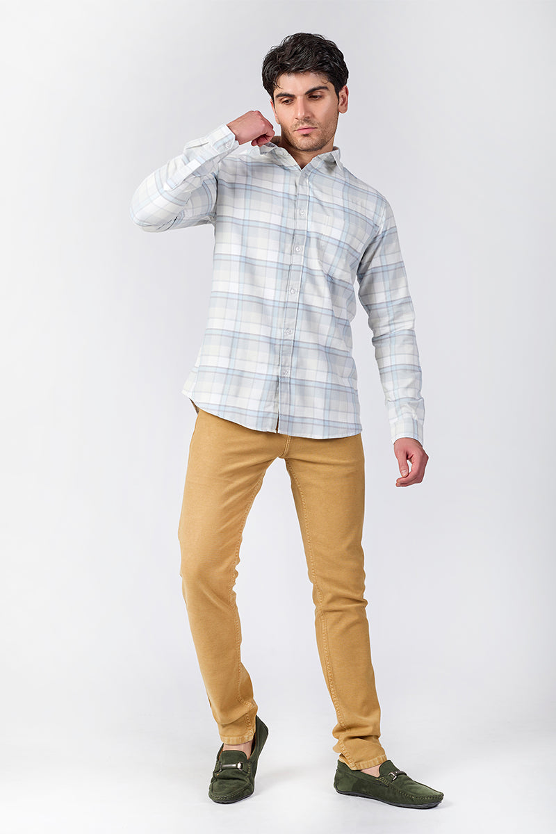 Light Pearl Grey Dobby Checked Shirt