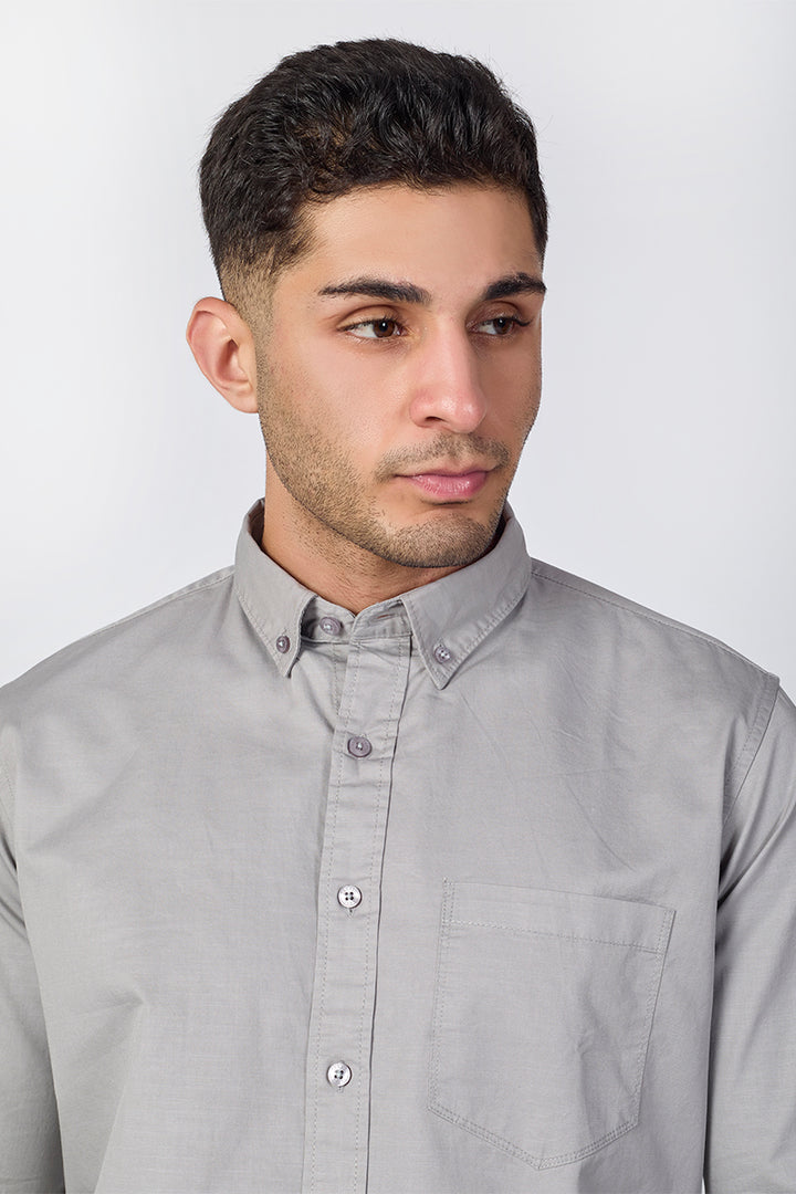 Cool Grey Giza Slub Slim Fit Casual Shirt