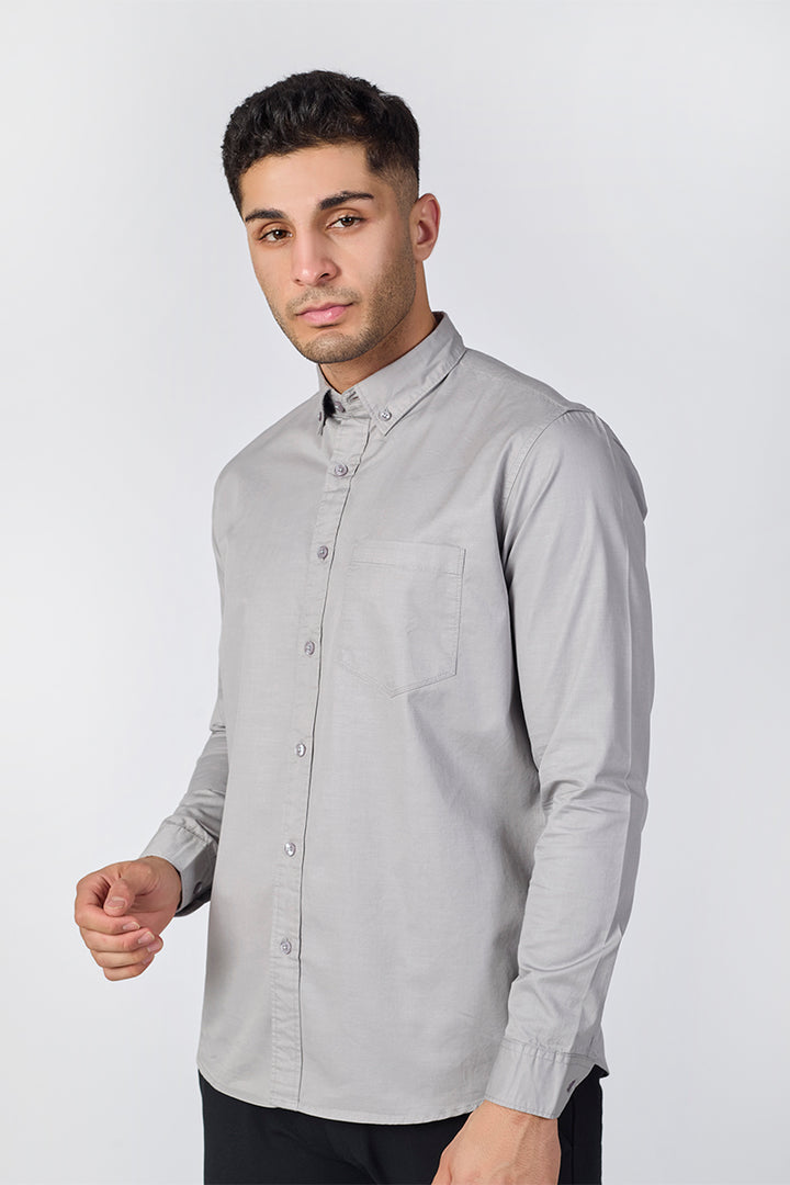Cool Grey Giza Slub Slim Fit Casual Shirt