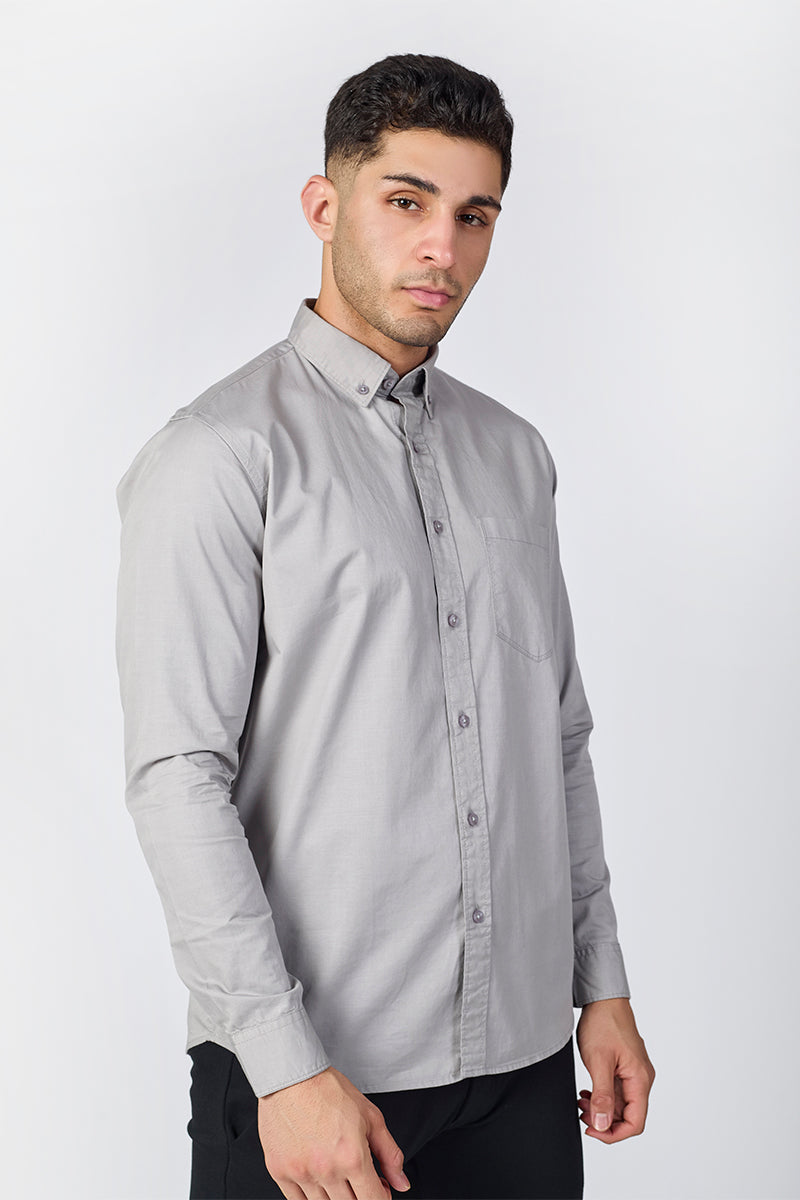 Cool Grey Giza Slub Slim Fit Casual Shirt