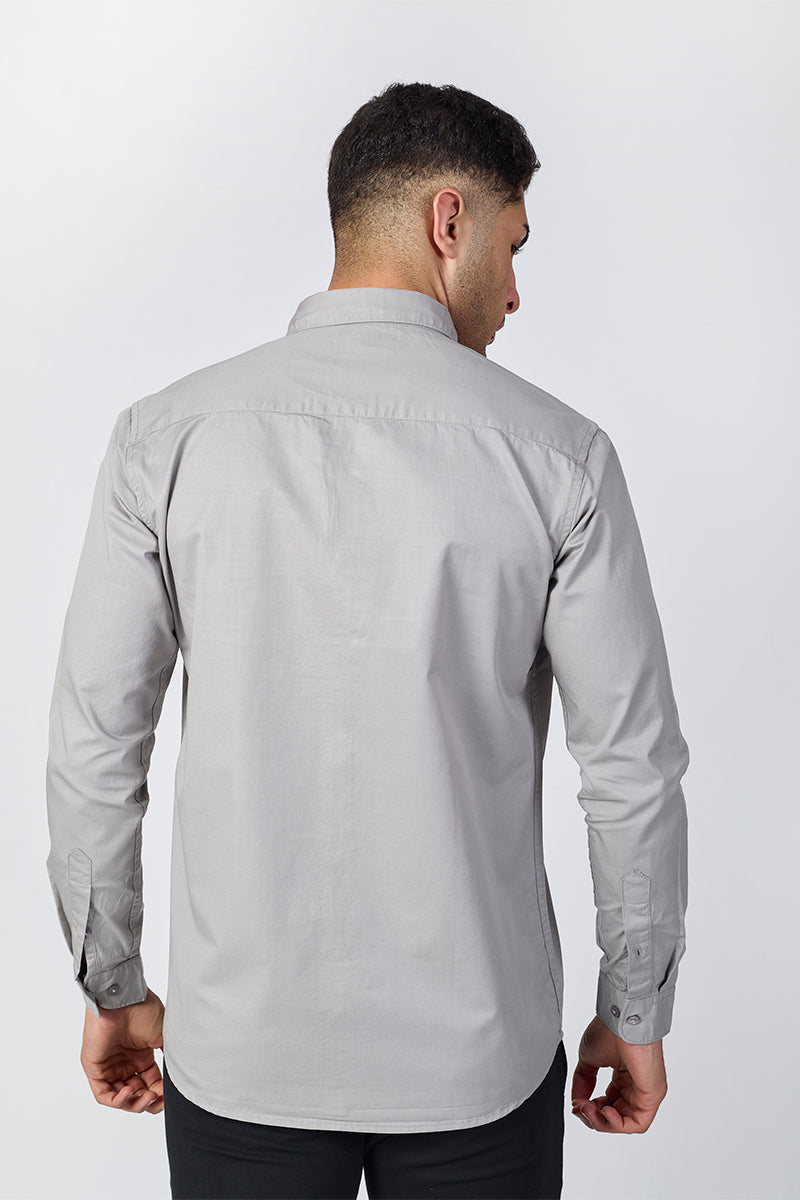 Cool Grey Giza Slub Slim Fit Casual Shirt