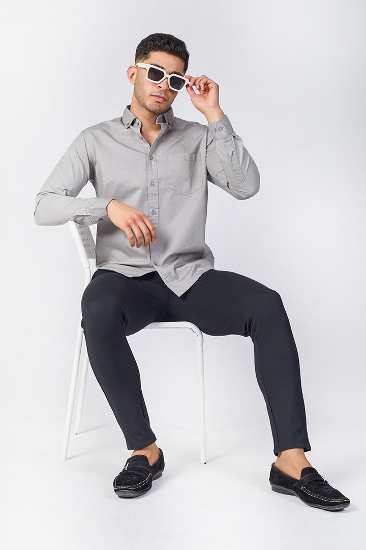Cool Grey Giza Slub Slim Fit Casual Shirt