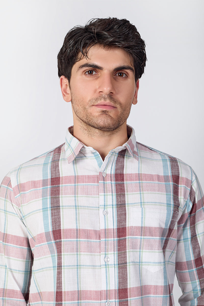 Crisp White Dobby Checked Shirt