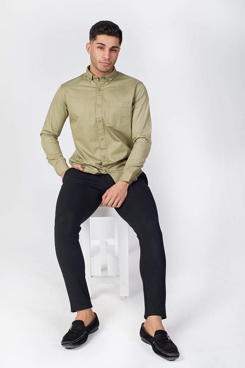 Dusty Olive Giza Slub Slim Fit Casual Shirt