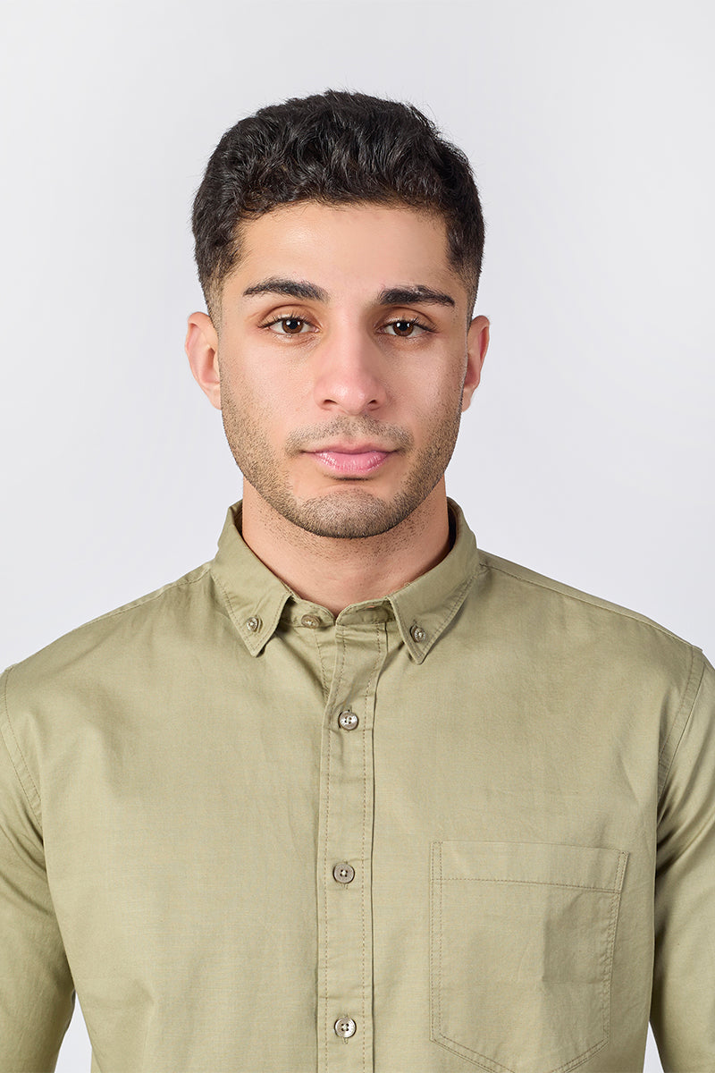 Dusty Olive Giza Slub Slim Fit Casual Shirt