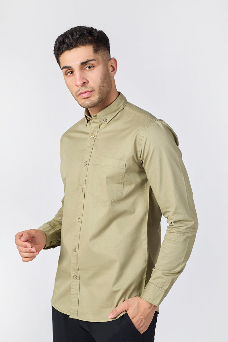 Dusty Olive Giza Slub Slim Fit Casual Shirt