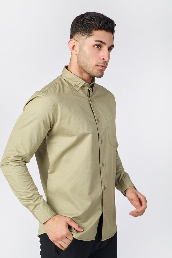 Dusty Olive Giza Slub Slim Fit Casual Shirt