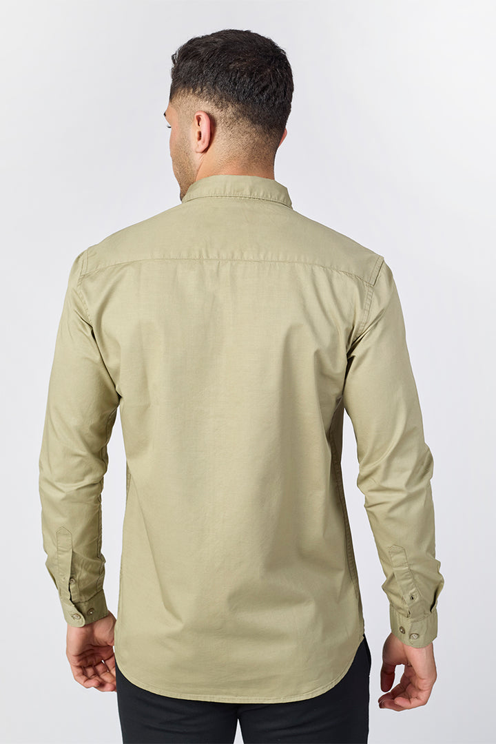Dusty Olive Giza Slub Slim Fit Casual Shirt