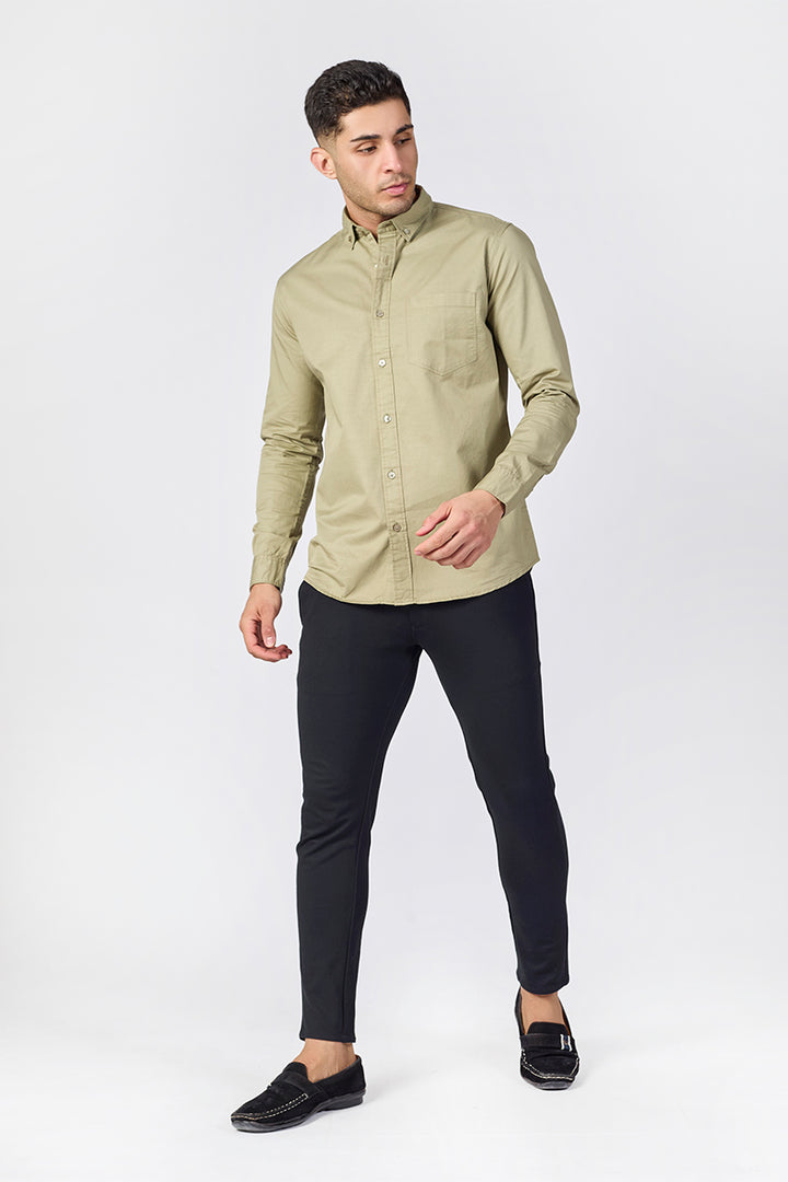 Dusty Olive Giza Slub Slim Fit Casual Shirt