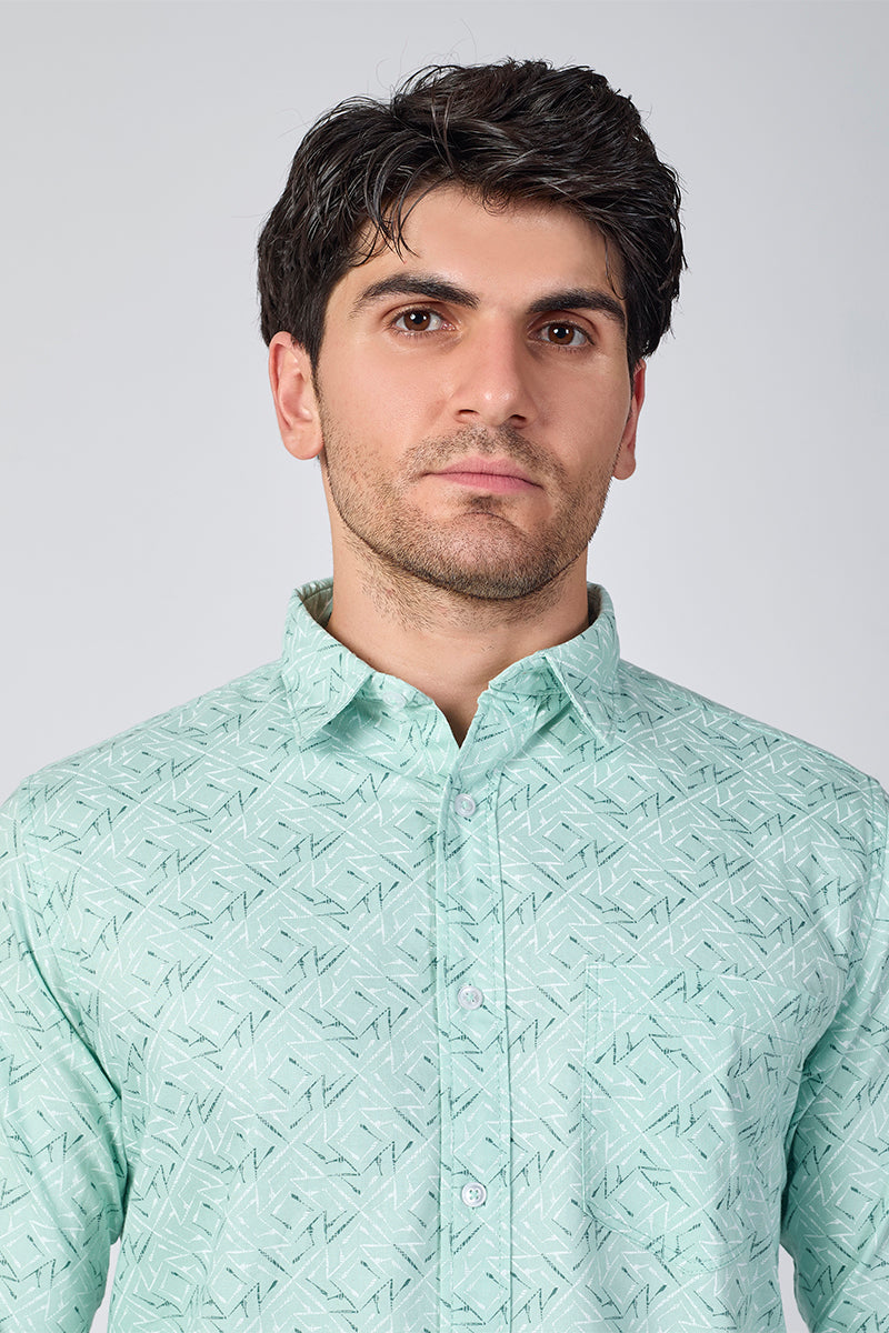 Men's Printed Full Sleeve Shirt - Soft Mint Green