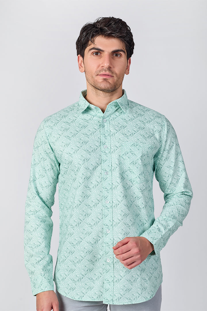 Men's Printed Full Sleeve Shirt - Soft Mint Green