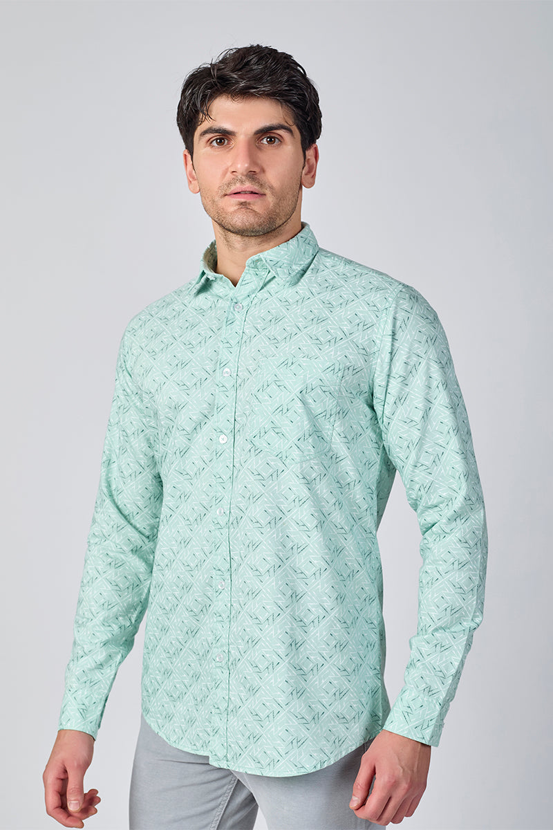Men's Printed Full Sleeve Shirt - Soft Mint Green