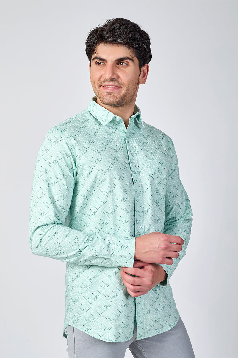 Men's Printed Full Sleeve Shirt - Soft Mint Green