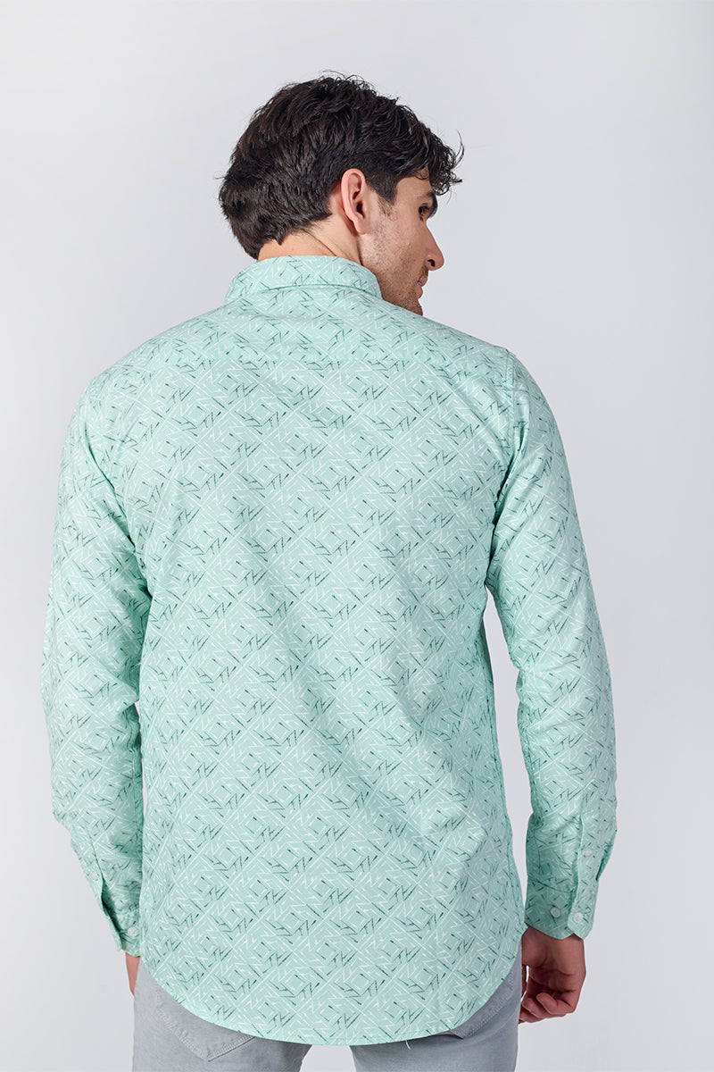 Men's Printed Full Sleeve Shirt - Soft Mint Green