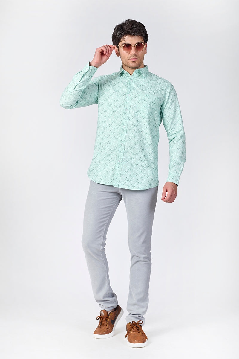 Men's Printed Full Sleeve Shirt - Soft Mint Green