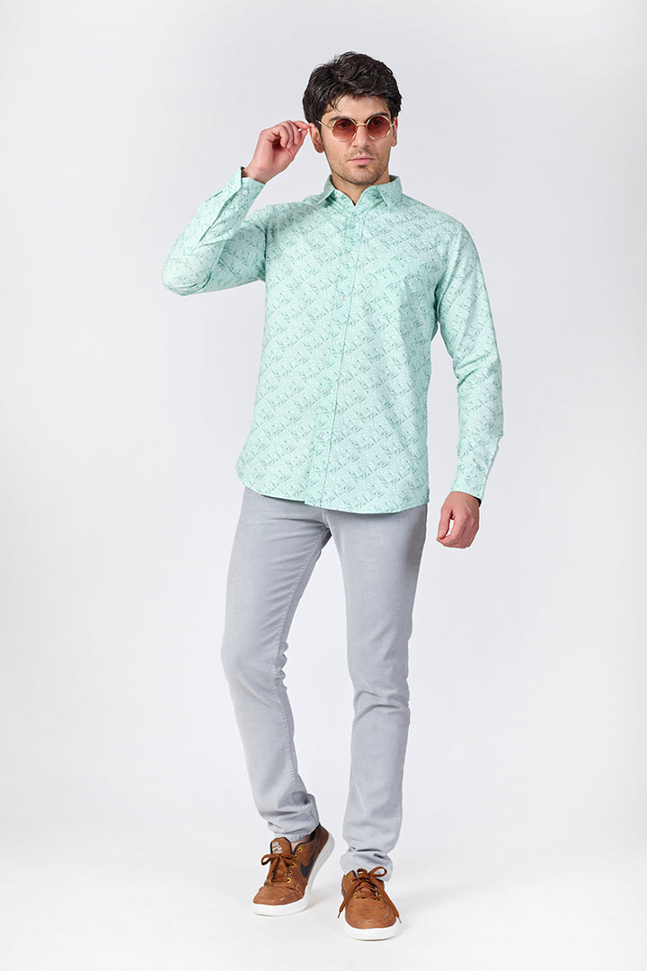 Men's Printed Full Sleeve Shirt - Soft Mint Green