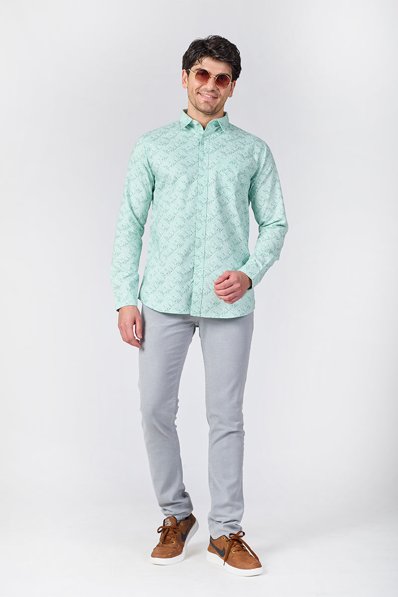 Men's Printed Full Sleeve Shirt - Soft Mint Green
