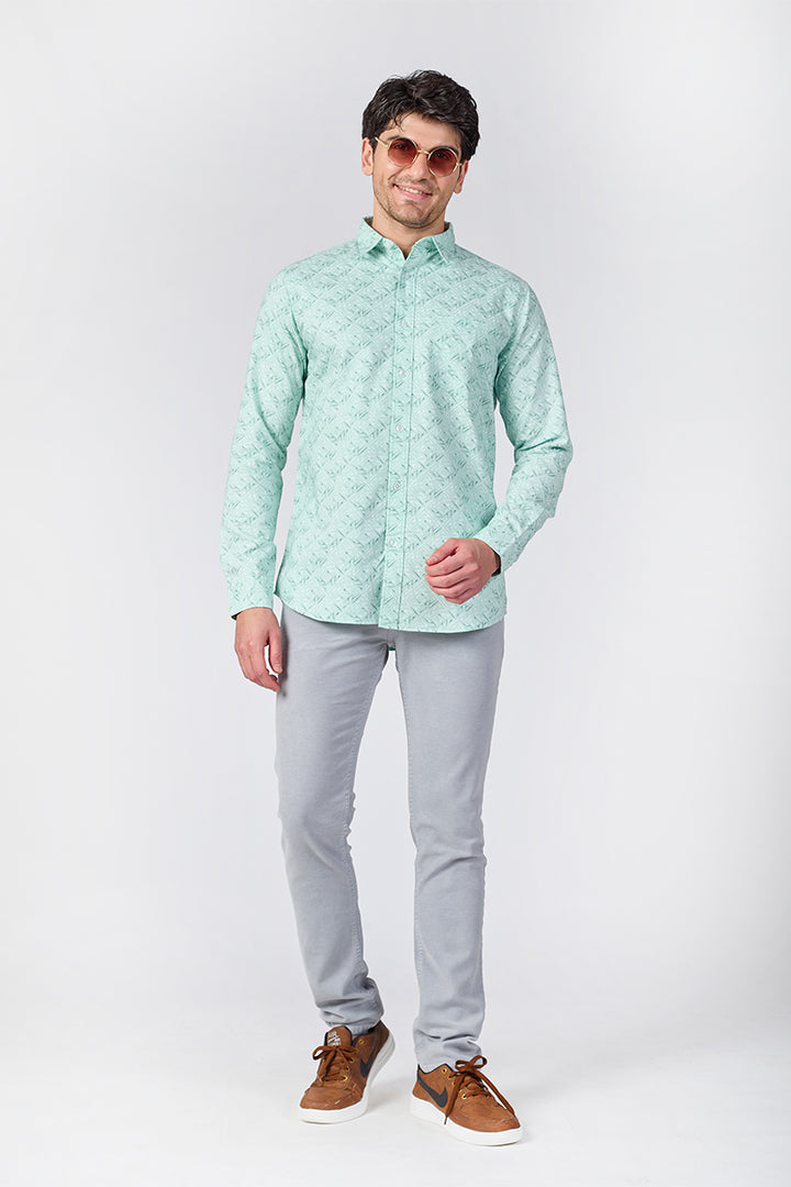 Men's Printed Full Sleeve Shirt - Soft Mint Green
