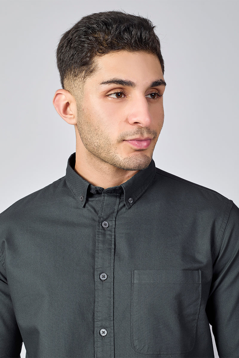 Dark Grey Giza Slub Slim Fit Casual Shirt