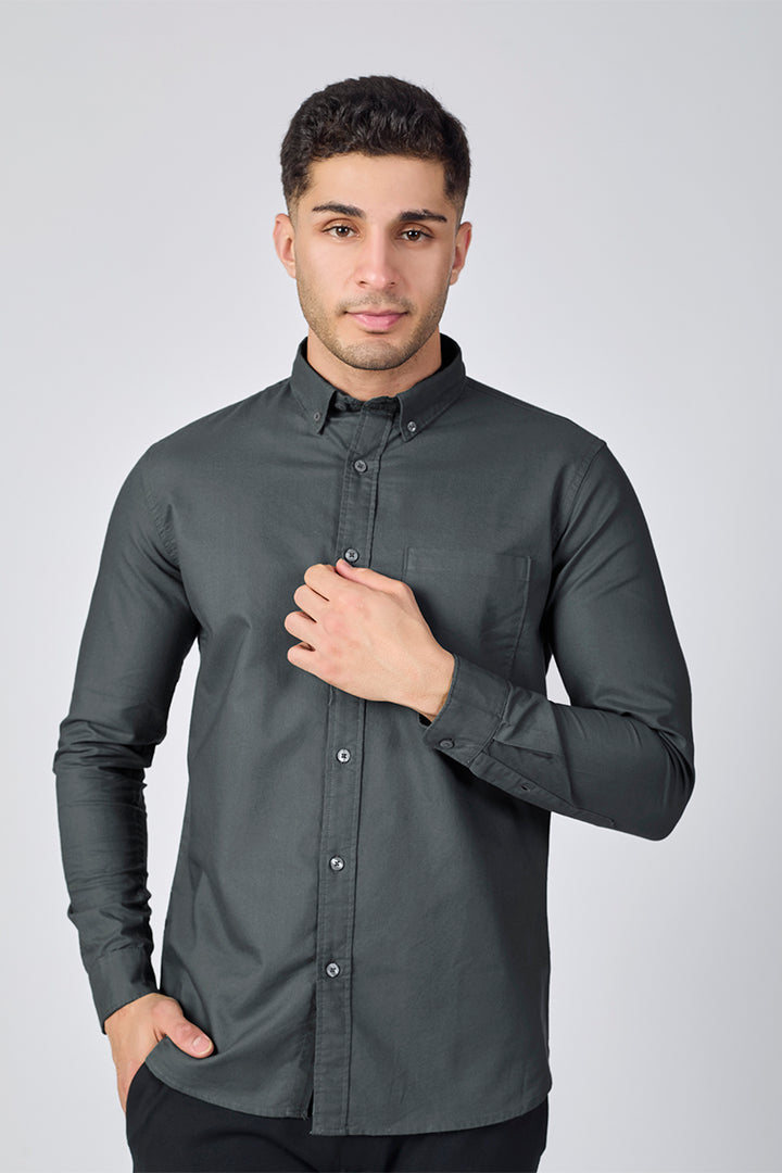 Dark Grey Giza Slub Slim Fit Casual Shirt
