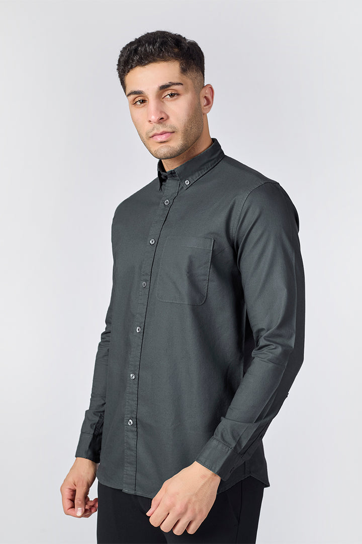 Dark Grey Giza Slub Slim Fit Casual Shirt