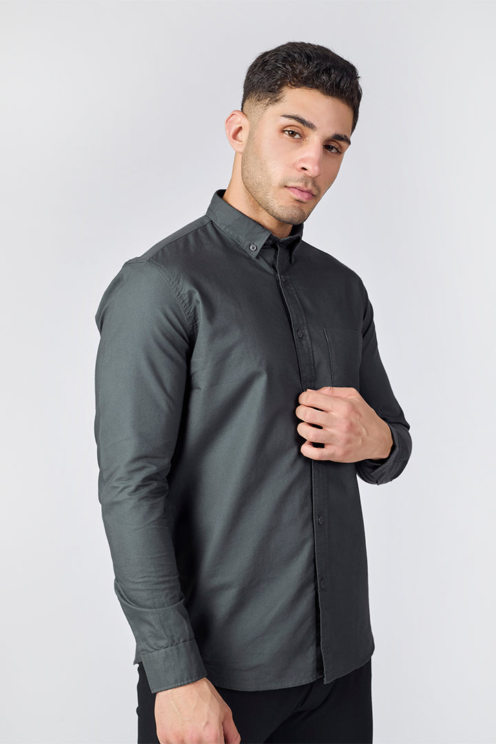 Dark Grey Giza Slub Slim Fit Casual Shirt