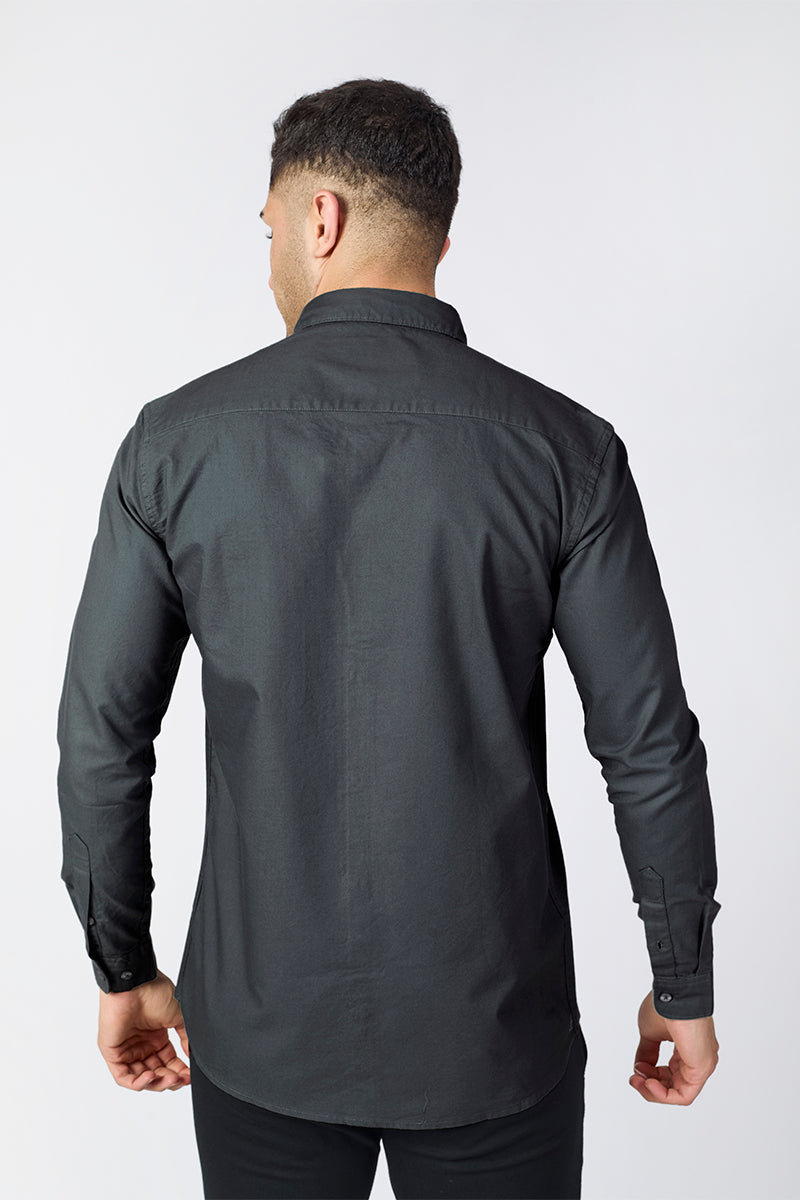 Dark Grey Giza Slub Slim Fit Casual Shirt