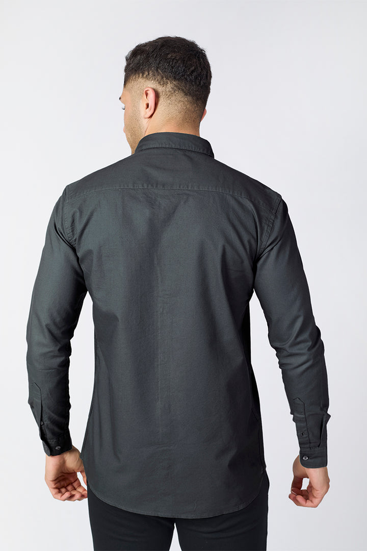 Dark Grey Giza Slub Slim Fit Casual Shirt