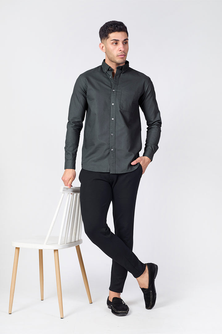 Dark Grey Giza Slub Slim Fit Casual Shirt