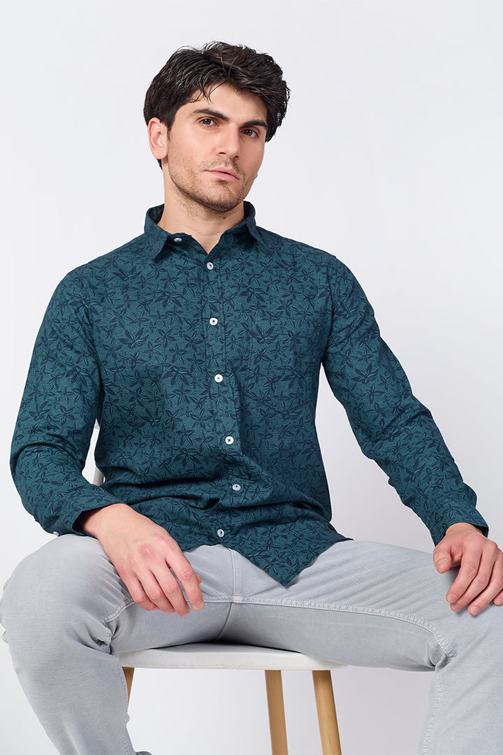 Men's Printed Full Sleeve Shirt - Teal Green