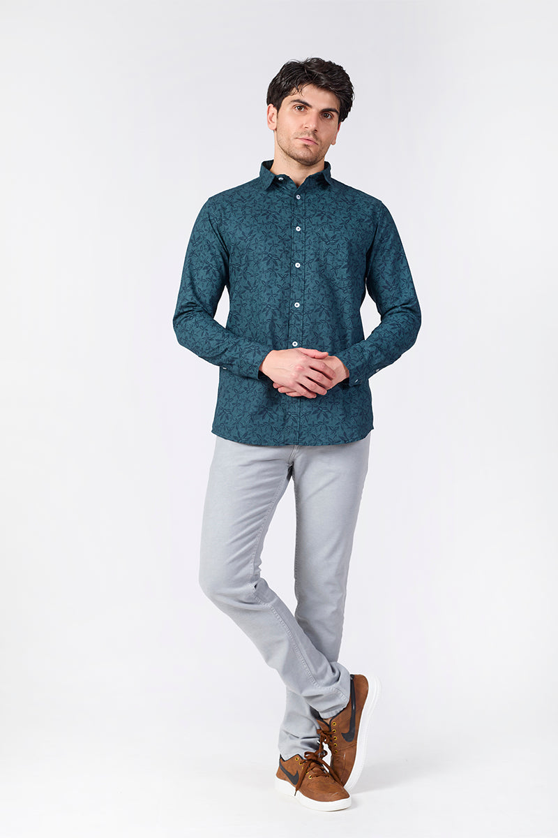 Men's Printed Full Sleeve Shirt - Teal Green