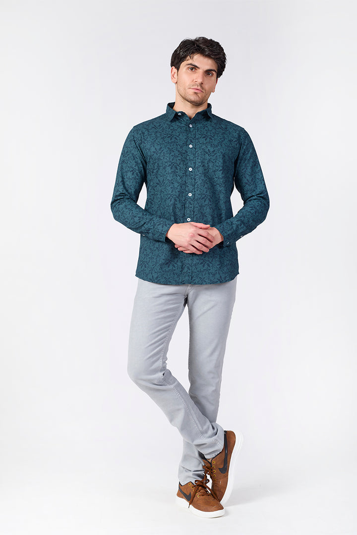 Men's Printed Full Sleeve Shirt - Teal Green