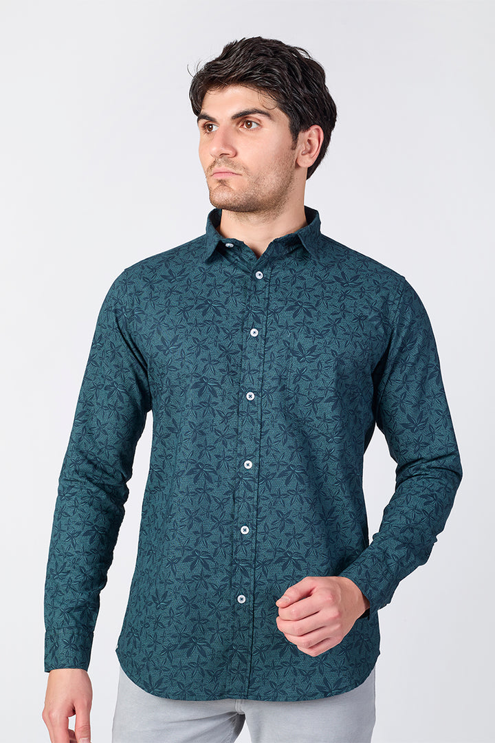 Men's Printed Full Sleeve Shirt - Teal Green