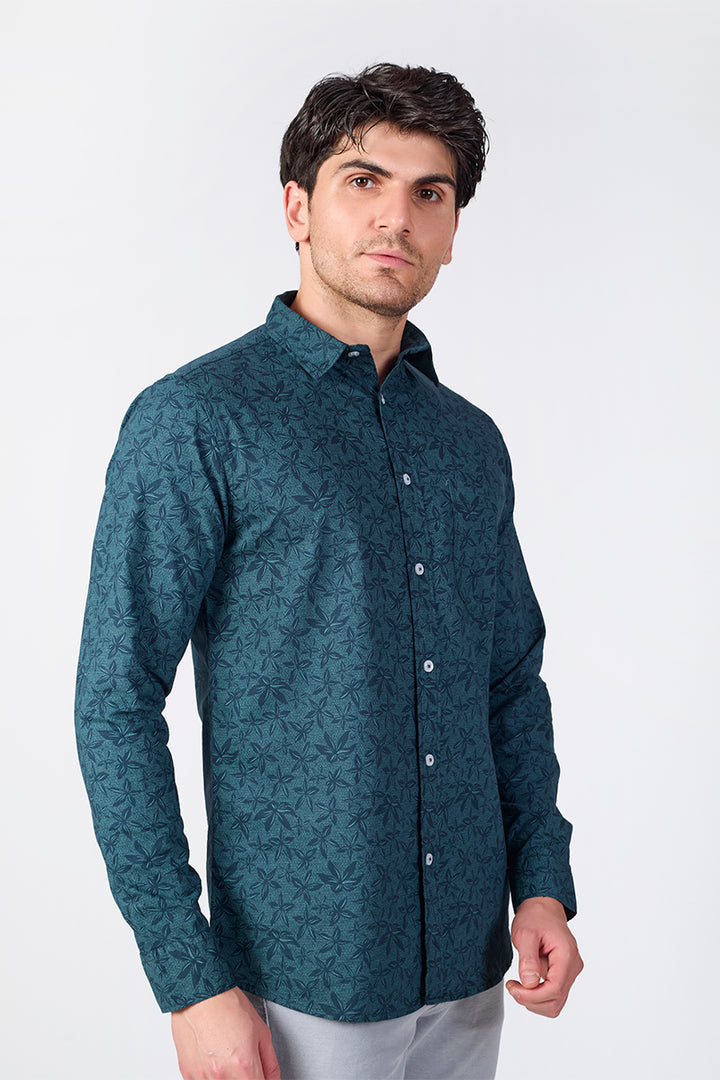 Men's Printed Full Sleeve Shirt - Teal Green