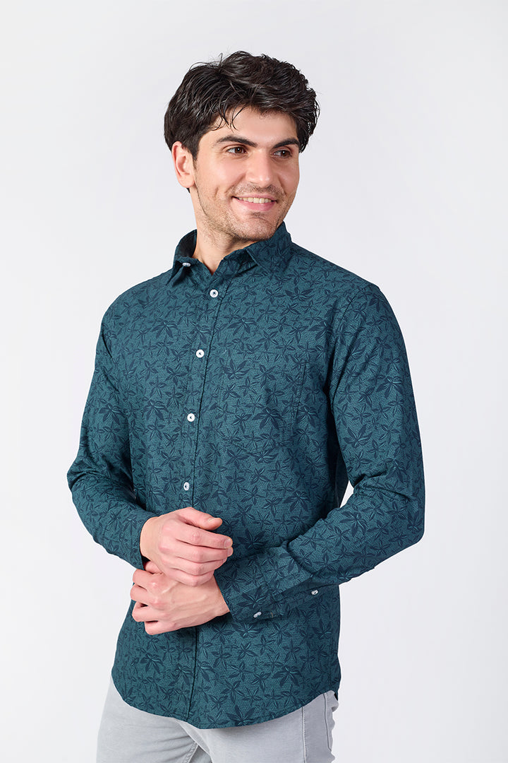 Men's Printed Full Sleeve Shirt - Teal Green