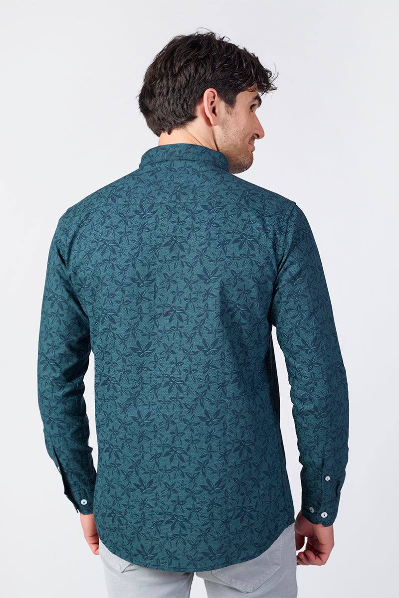 Men's Printed Full Sleeve Shirt - Teal Green