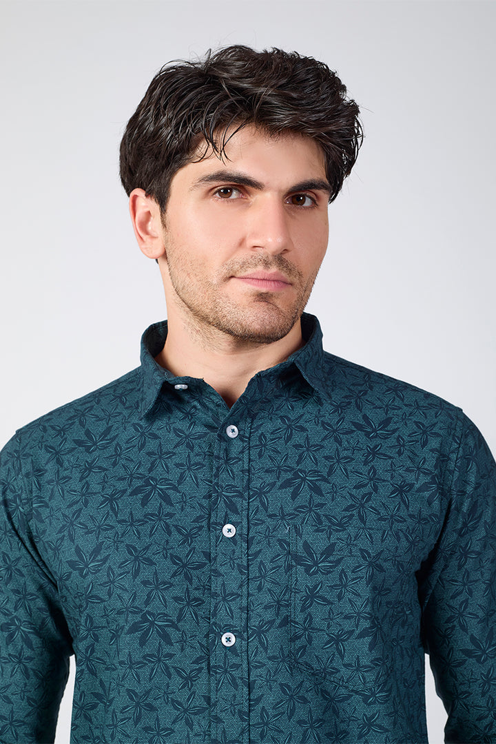 Men's Printed Full Sleeve Shirt - Teal Green
