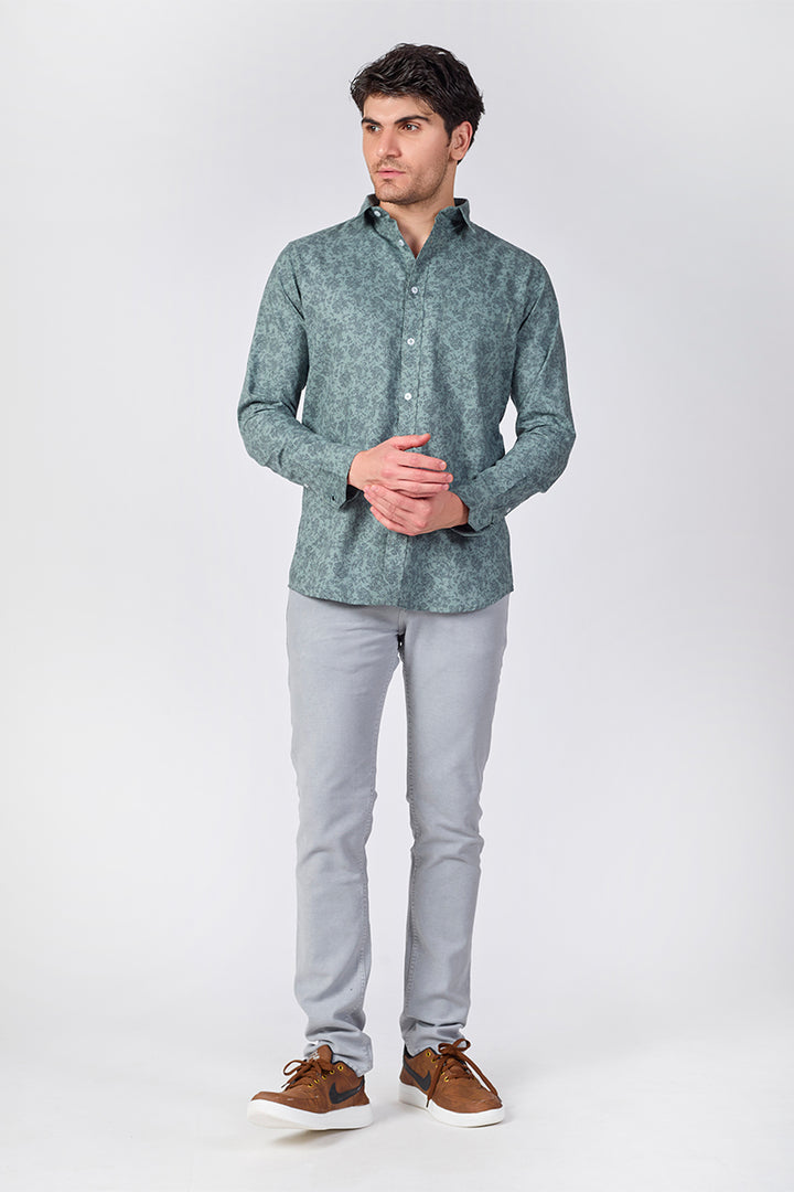 Men's Printed Full Sleeve Shirt - Sage Leaf Green
